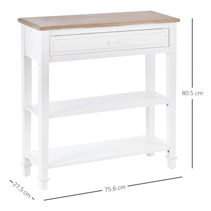 Console Table Hallway Side Desk with Drawer and Shelves Oak Tone Worktop - White