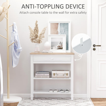 Console Table Hallway Side Desk with Drawer and Shelves Oak Tone Worktop - White