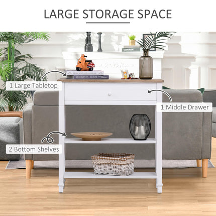 Console Table Hallway Side Desk with Drawer and Shelves Oak Tone Worktop - White