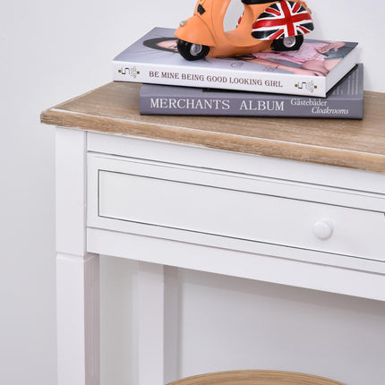 Console Table Hallway Side Desk with Drawer and Shelves Oak Tone Worktop - White