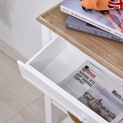 Console Table Hallway Side Desk with Drawer and Shelves Oak Tone Worktop - White