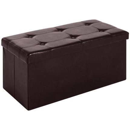 Folding Faux Leather Storage Cube Ottoman Bench Seat Rectangular Footrest Stool - Brown