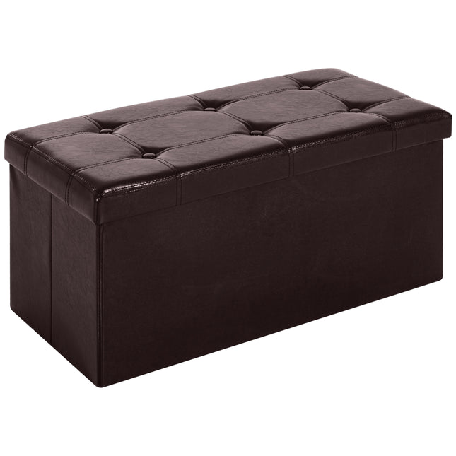 Folding Faux Leather Storage Cube Ottoman Bench Seat Rectangular Footrest Stool - Brown