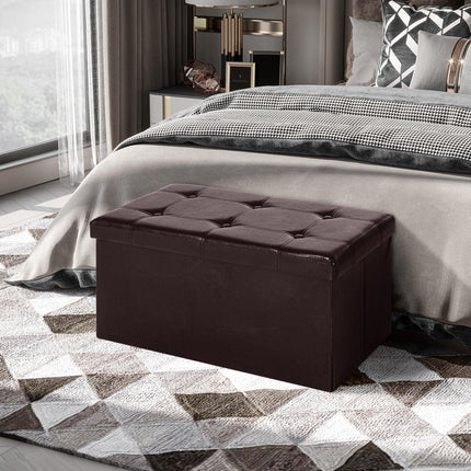 Folding Faux Leather Storage Cube Ottoman Bench Seat Rectangular Footrest Stool - Brown
