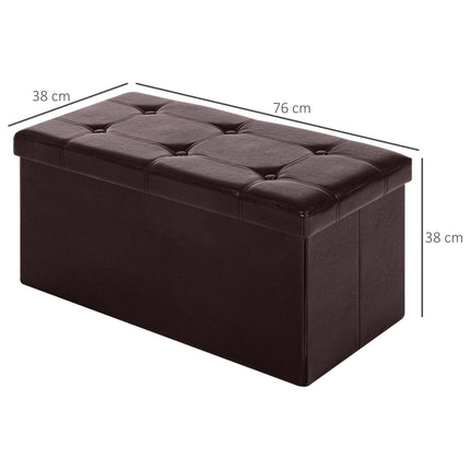 Folding Faux Leather Storage Cube Ottoman Bench Seat Rectangular Footrest Stool - Brown