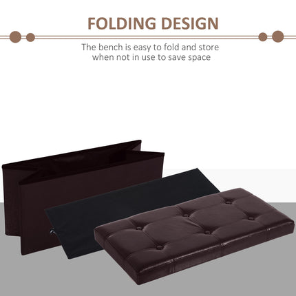 Folding Faux Leather Storage Cube Ottoman Bench Seat Rectangular Footrest Stool - Brown
