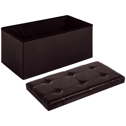 Folding Faux Leather Storage Cube Ottoman Bench Seat Rectangular Footrest Stool - Brown