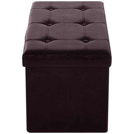 Folding Faux Leather Storage Cube Ottoman Bench Seat Rectangular Footrest Stool - Brown