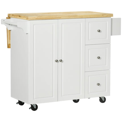 Drop-Leaf Kitchen Island Utility Cart with Drawers & Cabinet on Wheels - White
