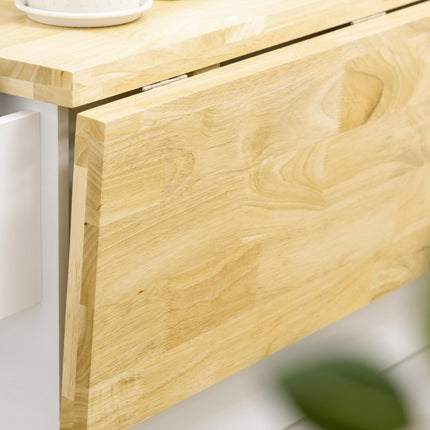 Drop-Leaf Kitchen Island Utility Cart with Drawers & Cabinet on Wheels - White