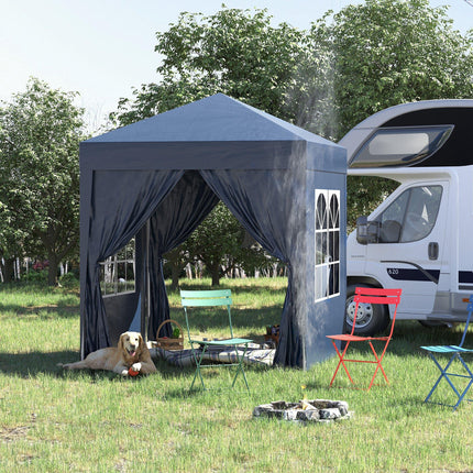 Instant Pop Up 2x2m Garden Gazebo Tent with Removable Walls - Blue