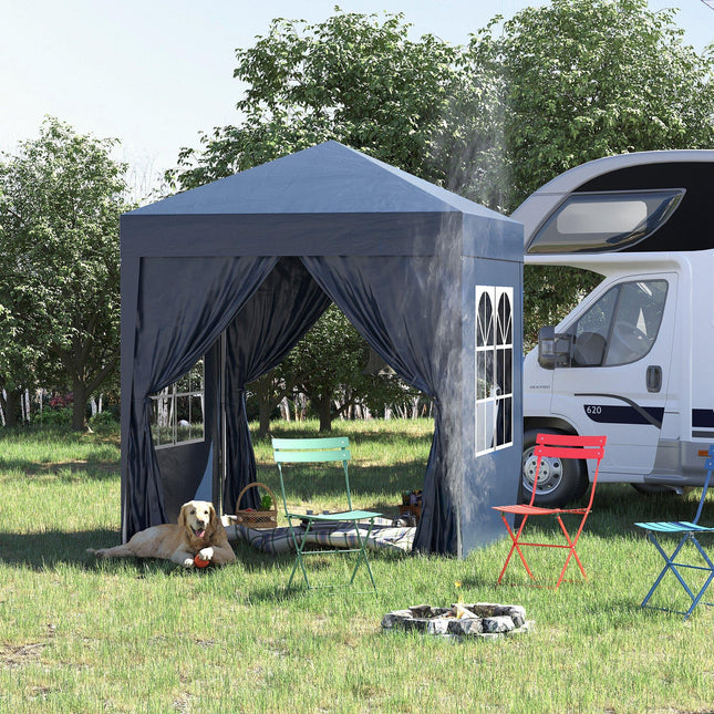 Instant Pop Up 2x2m Garden Gazebo Tent with Removable Walls - Blue
