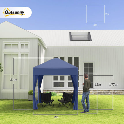 Instant Pop Up 2x2m Garden Gazebo Tent with Removable Walls - Blue