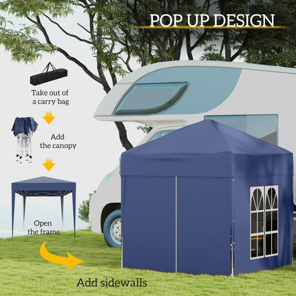Instant Pop Up 2x2m Garden Gazebo Tent with Removable Walls - Blue