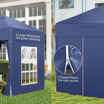 Instant Pop Up 2x2m Garden Gazebo Tent with Removable Walls - Blue