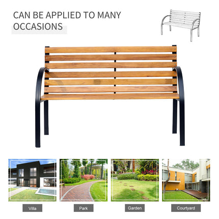 Wooden 2-Seater Garden Park Bench with Metal Frame - Black/Natural Wood