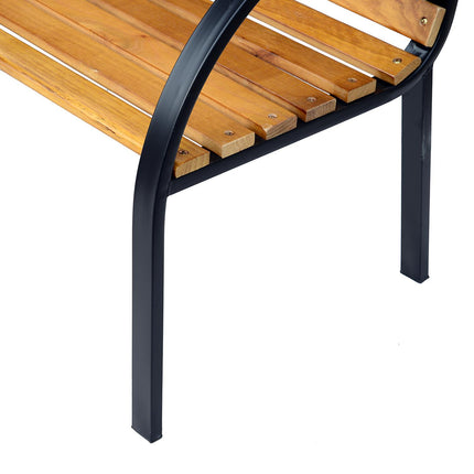 Wooden 2-Seater Garden Park Bench with Metal Frame - Black/Natural Wood