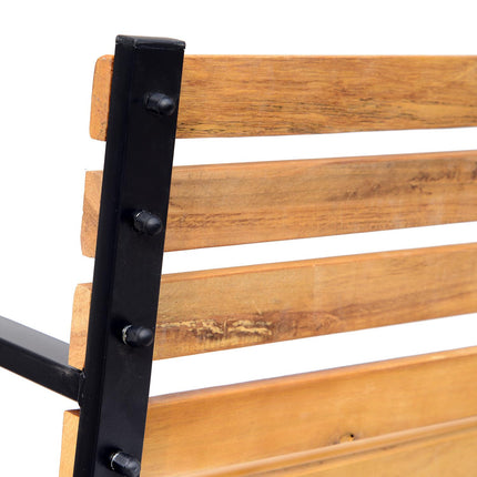 Wooden 2-Seater Garden Park Bench with Metal Frame - Black/Natural Wood