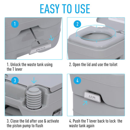 Portable Camping Toilet, 20L Flushable Porta Potty Portaloo with 2 Detachable Ta