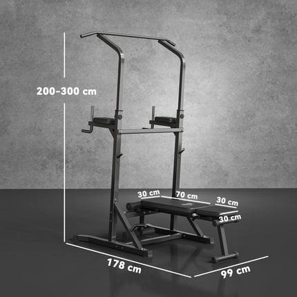 Pull Up Station with Adjustable Weight Bench, Dip Station and Barbell Rack, Mult