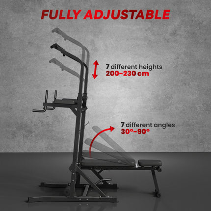 Pull Up Station with Adjustable Weight Bench, Dip Station and Barbell Rack, Mult