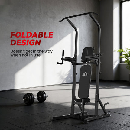Pull Up Station with Adjustable Weight Bench, Dip Station and Barbell Rack, Mult