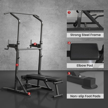 Pull Up Station with Adjustable Weight Bench, Dip Station and Barbell Rack, Mult