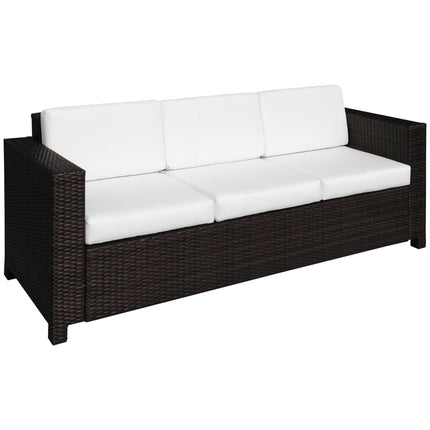Garden Rattan 3-Seater All-Weather Wicker Metal Frame Chair with Fire Resistant Cushion - Brown