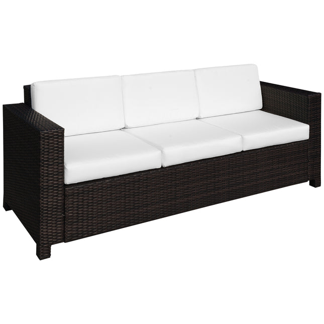 Garden Rattan 3-Seater All-Weather Wicker Metal Frame Chair with Fire Resistant Cushion - Brown