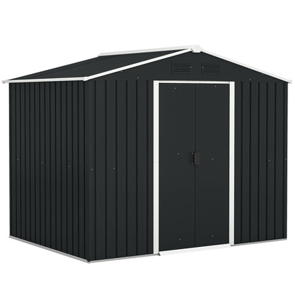 7.7 x 5.7ft Galvanised Metal Garden Shed with Ventilation and Sliding Doors - Grey