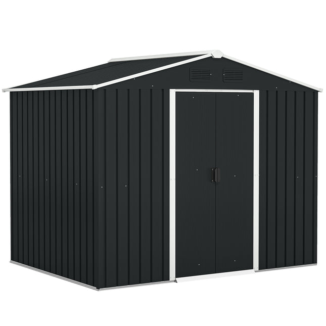 7.7 x 5.7ft Galvanised Metal Garden Shed with Ventilation and Sliding Doors - Grey