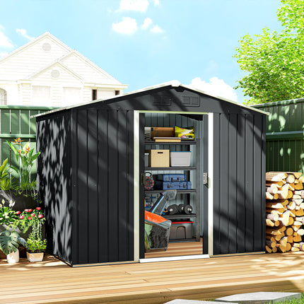 7.7 x 5.7ft Galvanised Metal Garden Shed with Ventilation and Sliding Doors - Grey