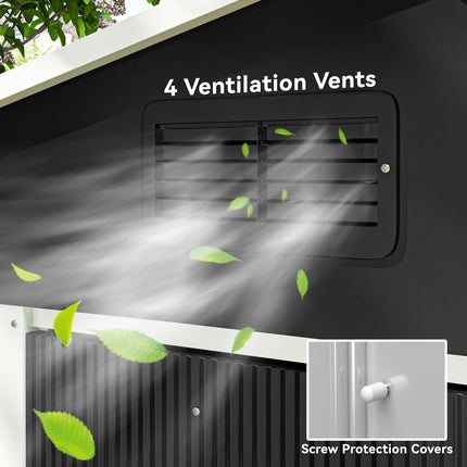7.7 x 5.7ft Galvanised Metal Garden Shed with Ventilation and Sliding Doors - Grey
