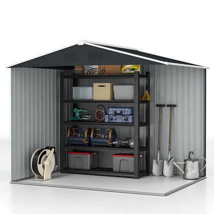7.7 x 5.7ft Galvanised Metal Garden Shed with Ventilation and Sliding Doors - Grey