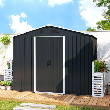 7.7 x 5.7ft Galvanised Metal Garden Shed with Ventilation and Sliding Doors - Grey
