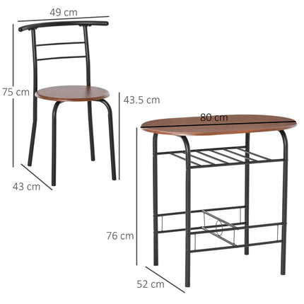 MDF 2 Person Dining Table Set with 2 Bar Stools - Oak & Black