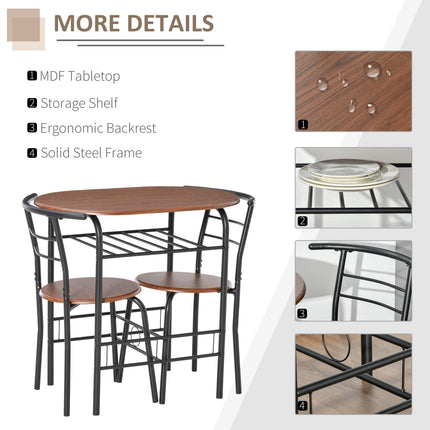 MDF 2 Person Dining Table Set with 2 Bar Stools - Oak & Black