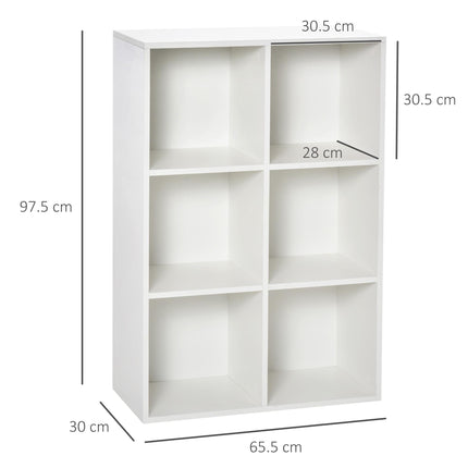 Six-Cube Bookcase Storage Unit with Anti-Tip Straps - White Wood Effect