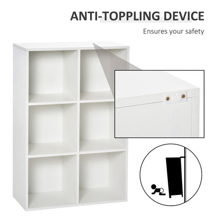 Six-Cube Bookcase Storage Unit with Anti-Tip Straps - White Wood Effect