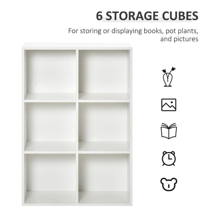 Six-Cube Bookcase Storage Unit with Anti-Tip Straps - White Wood Effect