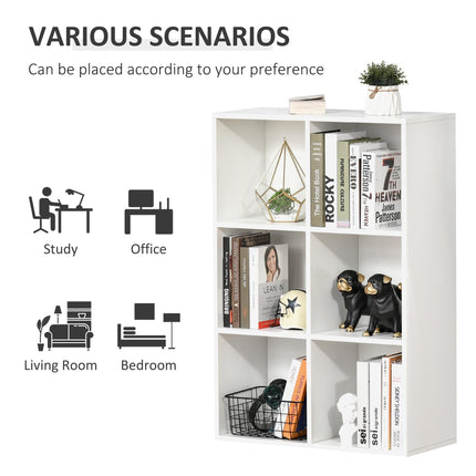Six-Cube Bookcase Storage Unit with Anti-Tip Straps - White Wood Effect
