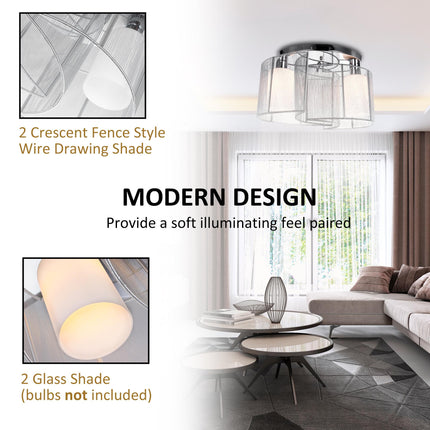 Modern Chandelier, Semi-Flush Mount Ceiling Light with Glass Lampshade, 2 x E27