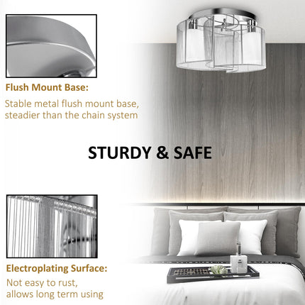 Modern Chandelier, Semi-Flush Mount Ceiling Light with Glass Lampshade, 2 x E27