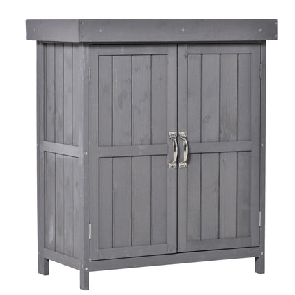 Wooden Garden Storage Shed with Double Doors and Shelves - Grey