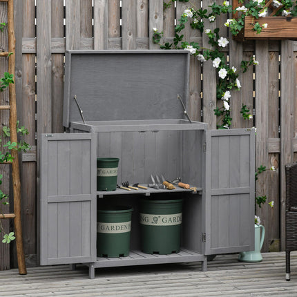 Wooden Garden Storage Shed with Double Doors and Shelves - Grey