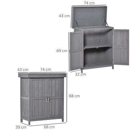 Wooden Garden Storage Shed with Double Doors and Shelves - Grey