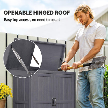 Wooden Garden Storage Shed with Double Doors and Shelves - Grey