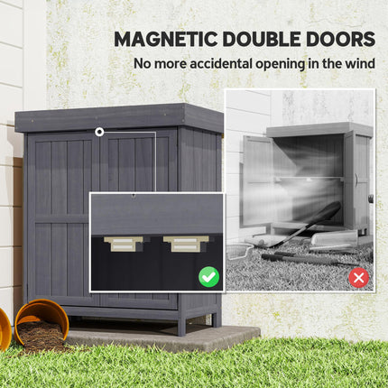 Wooden Garden Storage Shed with Double Doors and Shelves - Grey