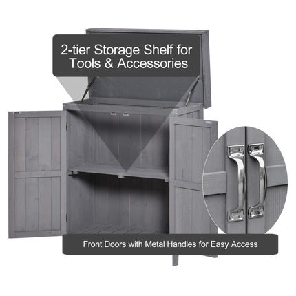 Wooden Garden Storage Shed with Double Doors and Shelves - Grey