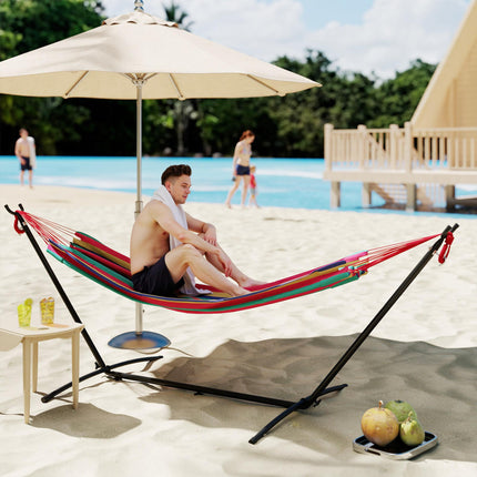 298 x 117cm Camping Hammock with Stand, Adjustable Height, 120kg Capacity - Red Stripe